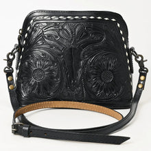 Load image into Gallery viewer, Western Purse, Hand Tooled Leather Purse, Western Leather Purse, Cowhide Purse, Black Leather Purse, Small Leather Crossbody Purse
