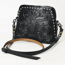 Load image into Gallery viewer, Western Purse, Hand Tooled Leather Purse, Western Leather Purse, Cowhide Purse, Black Leather Purse, Small Leather Crossbody Purse
