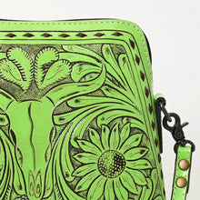 Load image into Gallery viewer, Western Purse, Hand Tooled Leather Purse, Western Leather Purse, Cowhide Purse, Green Leather Purse, Small Leather Crossbody Purse
