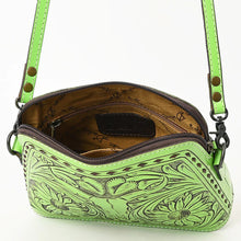 Load image into Gallery viewer, Western Purse, Hand Tooled Leather Purse, Western Leather Purse, Cowhide Purse, Green Leather Purse, Small Leather Crossbody Purse
