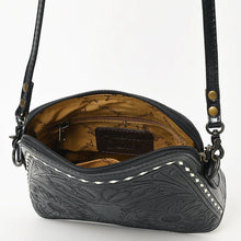 Load image into Gallery viewer, Western Purse, Hand Tooled Leather Purse, Western Leather Purse, Cowhide Purse, Black Leather Purse, Small Leather Crossbody Purse
