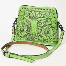 Load image into Gallery viewer, Western Purse, Hand Tooled Leather Purse, Western Leather Purse, Cowhide Purse, Green Leather Purse, Small Leather Crossbody Purse
