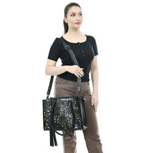 Load image into Gallery viewer, Western Hand Tooled Leather Purse, Western Tote Bag, Conceal Carry Purse, Genuine Cowhide Purse, Genuine Black Leather Purse, Western Purse
