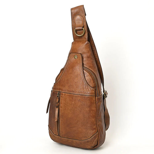 Leather Sling Bag Women, Leather Sling Backpack Purse, Leather Backpack, Western Purse, Brown Leather Sling Purse, Leather Satchel Bag