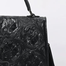 Load image into Gallery viewer, Western Hand Tooled Leather Purse, Western Tote Bag, Small Black Leather Purse, Genuine Cowhide Leather Purse, Western Crossbody Purse

