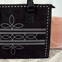 Load image into Gallery viewer, Western Purse, Black Suede Leather Purse, Boot Stitch Detail, Leather Purse, Suede Purse, Western Tote Bag Purse, Western Crossbody Purse
