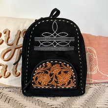 Load image into Gallery viewer, Leather Backpack Women, Hand Tooled Leather Backpack Purse, Suede Leather Backpack, Western Purse, Small Leather Backpack, Leather Backpack
