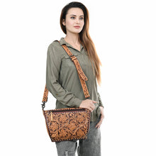 Load image into Gallery viewer, Western Hand Tooled Leather Purse, Western Tote Bag, Small Western Leather Purse, Genuine Cowhide Leather Purse, Western Crossbody Purse
