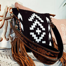 Load image into Gallery viewer, Western Hand Tooled Leather Purse, Leather Crossbody Purse, Cowhide Leather Purse, Saddle Blanket Purse, Leather Fringe Purse
