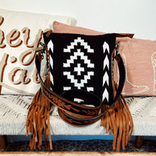 Load image into Gallery viewer, Western Hand Tooled Leather Purse, Leather Crossbody Purse, Cowhide Leather Purse, Saddle Blanket Purse, Leather Fringe Purse
