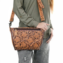 Load image into Gallery viewer, Western Hand Tooled Leather Purse, Western Tote Bag, Small Western Leather Purse, Genuine Cowhide Leather Purse, Western Crossbody Purse
