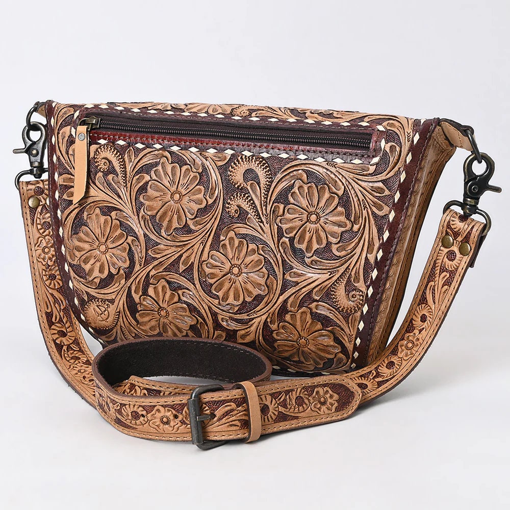 Western Hand Tooled Leather Purse, Western Tote Bag, Small Western Leather Purse, Genuine Cowhide Leather Purse, Western Crossbody Purse