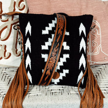 Load image into Gallery viewer, Western Hand Tooled Leather Purse, Leather Crossbody Purse, Cowhide Leather Purse, Saddle Blanket Purse, Leather Fringe Purse
