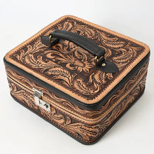 Load image into Gallery viewer, Western Hand Tooled Leather Jewelry Case, Leather Jewelry Holder, Jewelry Safe, Locking Cowhide Jewelry, Tooled Leather, Jewelry Purse
