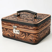 Load image into Gallery viewer, Western Hand Tooled Leather Jewelry Case, Leather Jewelry Holder, Jewelry Safe, Locking Cowhide Jewelry, Tooled Leather, Jewelry Purse
