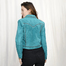 Load image into Gallery viewer, Western Suede Leather Jacket, Western Jacket, Turquoise Suede Leather Coat, Womens Leather Jacket, Womens Sport Coat
