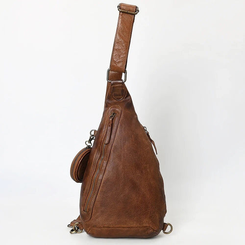 Leather Sling Bag Women, Leather Sling Backpack Purse, Leather Backpack, Western Purse, Brown Leather Sling Purse, Leather Satchel Bag