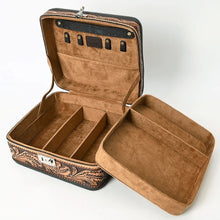 Load image into Gallery viewer, Western Hand Tooled Leather Jewelry Case, Leather Jewelry Holder, Jewelry Safe, Locking Cowhide Jewelry, Tooled Leather, Jewelry Purse
