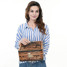 Load image into Gallery viewer, Western Hand Tooled Leather Jewelry Case, Leather Jewelry Holder, Jewelry Safe, Locking Cowhide Jewelry, Tooled Leather, Jewelry Purse
