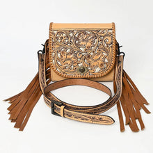 Load image into Gallery viewer, Hand Tooled Leather Purse, Western Purse, Cute Leather Purse, Genuine Cowhide handbag, Leather Fringe Purse, Western Leather Crossbody
