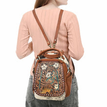 Load image into Gallery viewer, Leather Backpack Women, Leather Backpack Purse, Leather Western Backpack, Western Purse, Small Leather Backpack, Cowhide Backpack Purse
