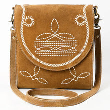 Load image into Gallery viewer, Western Purse, Tan Suede Leather Purse, Boot Stitch Detail, Leather Messenger Purse, Suede Purse, Western Tote Bag, Western Crossbody Purse
