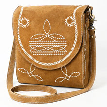 Load image into Gallery viewer, Western Purse, Tan Suede Leather Purse, Boot Stitch Detail, Leather Messenger Purse, Suede Purse, Western Tote Bag, Western Crossbody Purse
