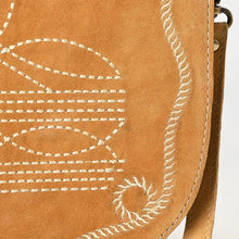 Load image into Gallery viewer, Western Purse, Tan Suede Leather Purse, Boot Stitch Detail, Leather Messenger Purse, Suede Purse, Western Tote Bag, Western Crossbody Purse
