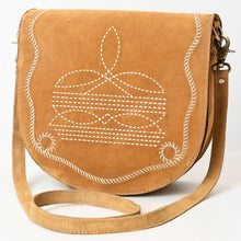 Load image into Gallery viewer, Western Purse, Tan Suede Leather Purse, Boot Stitch Detail, Leather Messenger Purse, Suede Purse, Western Tote Bag, Western Crossbody Purse
