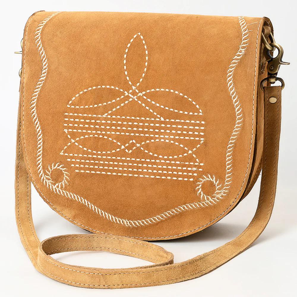 Western Purse, Tan Suede Leather Purse, Boot Stitch Detail, Leather Messenger Purse, Suede Purse, Western Tote Bag, Western Crossbody Purse