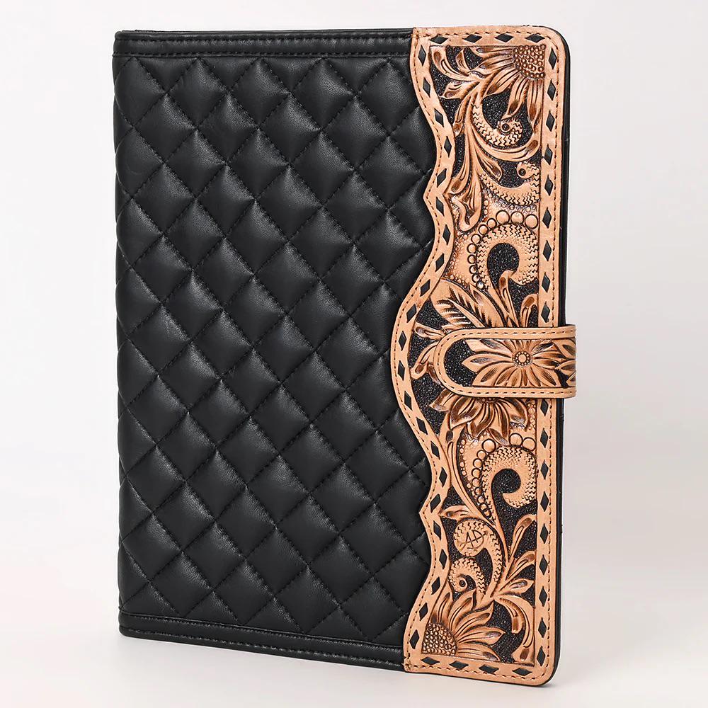 Hand Tooled Leather Portfolio, Black Leather Padfolio, Leather Legal Pad Portfolio, Leather Legal Pad Notebook, Tooled Leather Portfolio