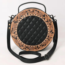 Load image into Gallery viewer, Western Hand Tooled Leather Canteen Purse, Hand Painted Black Leather Purse, Cowhide Leather Bag, Genuine Western Leather Crossbody Purse
