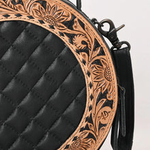 Load image into Gallery viewer, Western Hand Tooled Leather Canteen Purse, Hand Painted Black Leather Purse, Cowhide Leather Bag, Genuine Western Leather Crossbody Purse
