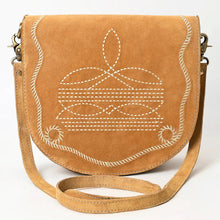 Load image into Gallery viewer, Western Purse, Tan Suede Leather Purse, Boot Stitch Detail, Leather Messenger Purse, Suede Purse, Western Tote Bag, Western Crossbody Purse
