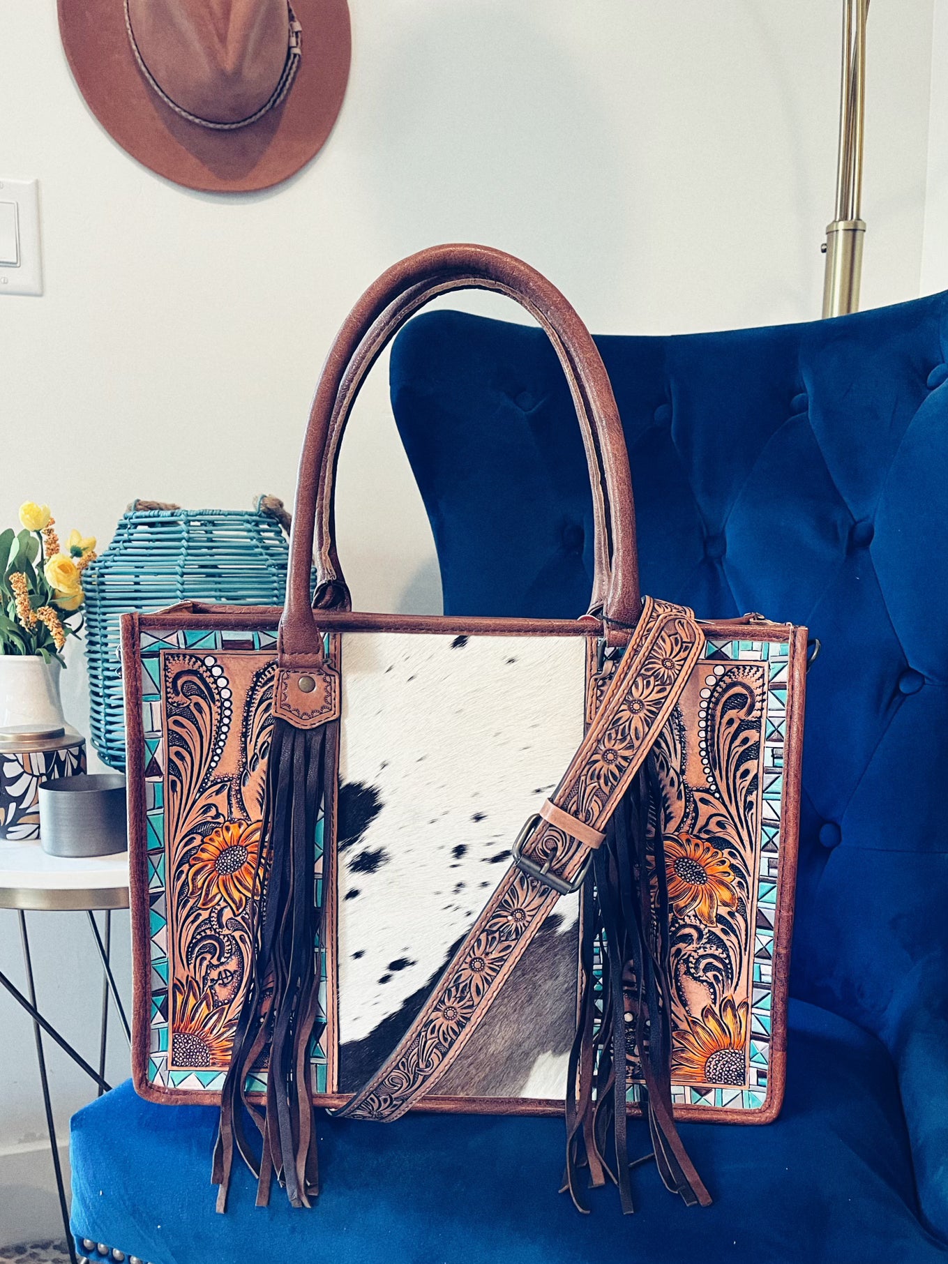 Country Meadows Western Leather Tote Bag