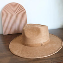 Load image into Gallery viewer, Vegan Suede Cappuccino Fedora Hat
