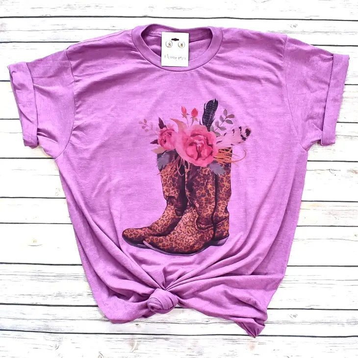 Floral Boots Graphic Tee Shirt