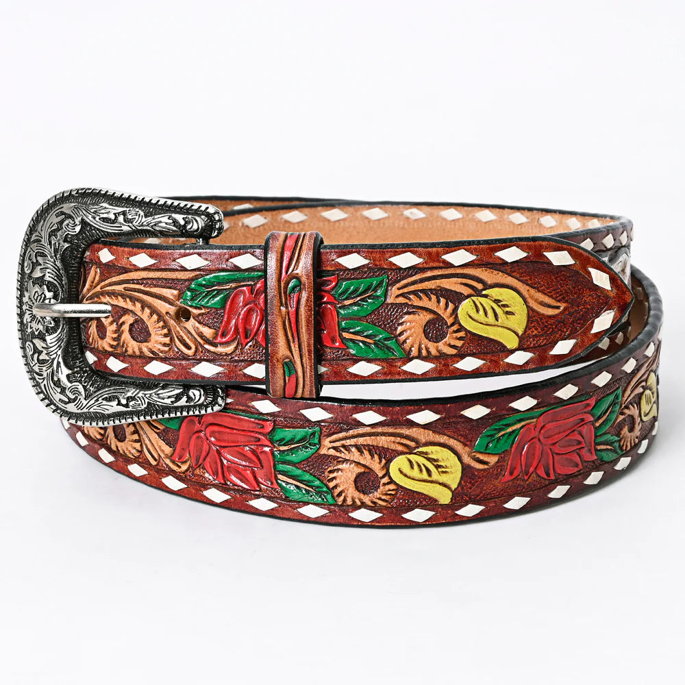 Desert Rose Hand Tooled Leather Belt