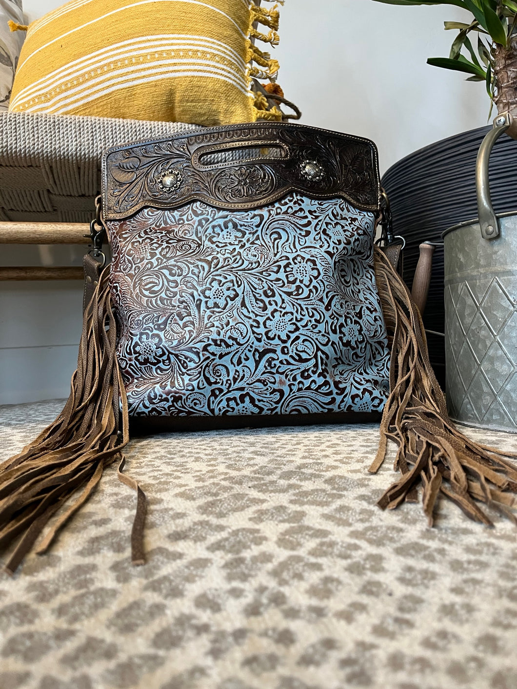 Country Blues Western Leather Crossbody Purse