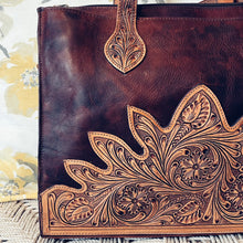 Load image into Gallery viewer, Calico Hand Tooled Leather Tote Bag
