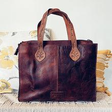 Load image into Gallery viewer, Calico Hand Tooled Leather Tote Bag
