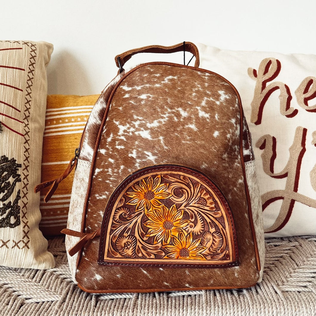 Tooled leather backpack on sale purse