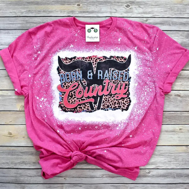 Born And Raised Country Bleached Graphic Tee Shirt