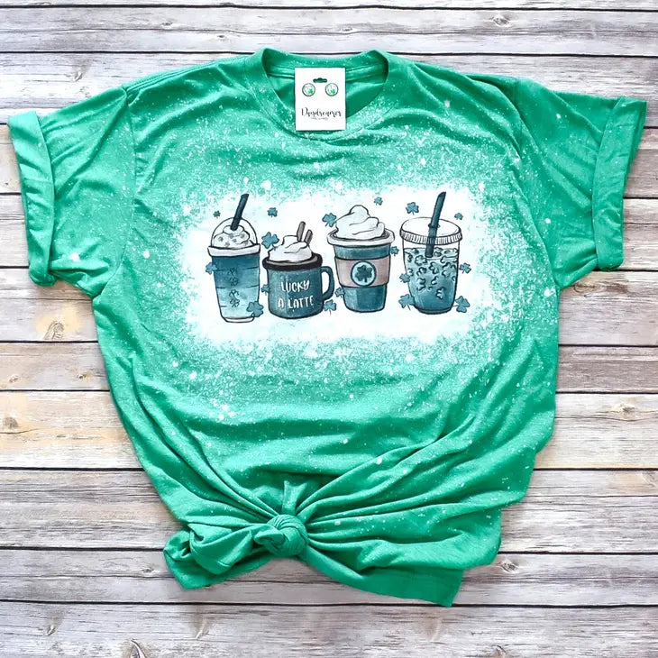 Lucky A Latte St. Patrick’s Day Bleached Graphic Tee Shirt