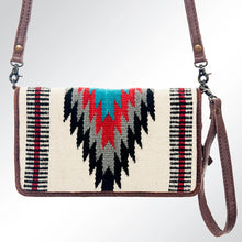 Load image into Gallery viewer, Western Purse Wallet Crossbody, Hand Tooled Leather Strap, Aztec Purse, Southwest Saddle Blanket, Genuine Leather, American Darling Wallet
