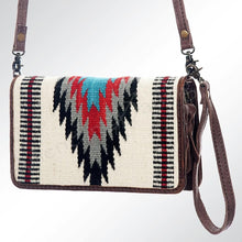 Load image into Gallery viewer, Western Purse Wallet Crossbody, Hand Tooled Leather Strap, Aztec Purse, Southwest Saddle Blanket, Genuine Leather, American Darling Wallet
