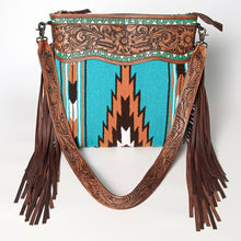 Load image into Gallery viewer, Large Western Purse, Cowhide Purse, Hand Tooled Leather Purse, Cowhide Purse, Concealed Carry Purse, Saddle Blanket, Leather Fringe
