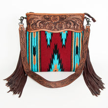 Load image into Gallery viewer, Western Hand Tooled Leather Purse, Cowhide Purse Crossbody bag, Saddle Blanket Bag, Genuine Cowhide, Western Purse, Leather Fringe
