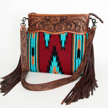 Load image into Gallery viewer, Western Hand Tooled Leather Purse, Cowhide Purse Crossbody bag, Saddle Blanket Bag, Genuine Cowhide, Western Purse, Leather Fringe
