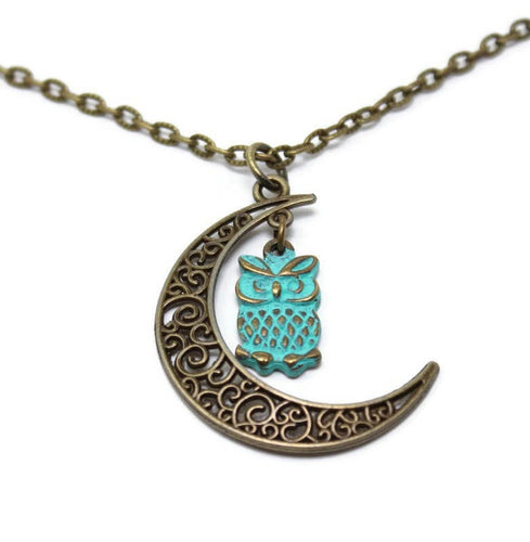 Owl Necklace, Owl Moon Necklace, Owl Charm Necklace For Women, Earthy Necklace, Boho Jewelry For Women, Pendant Necklace